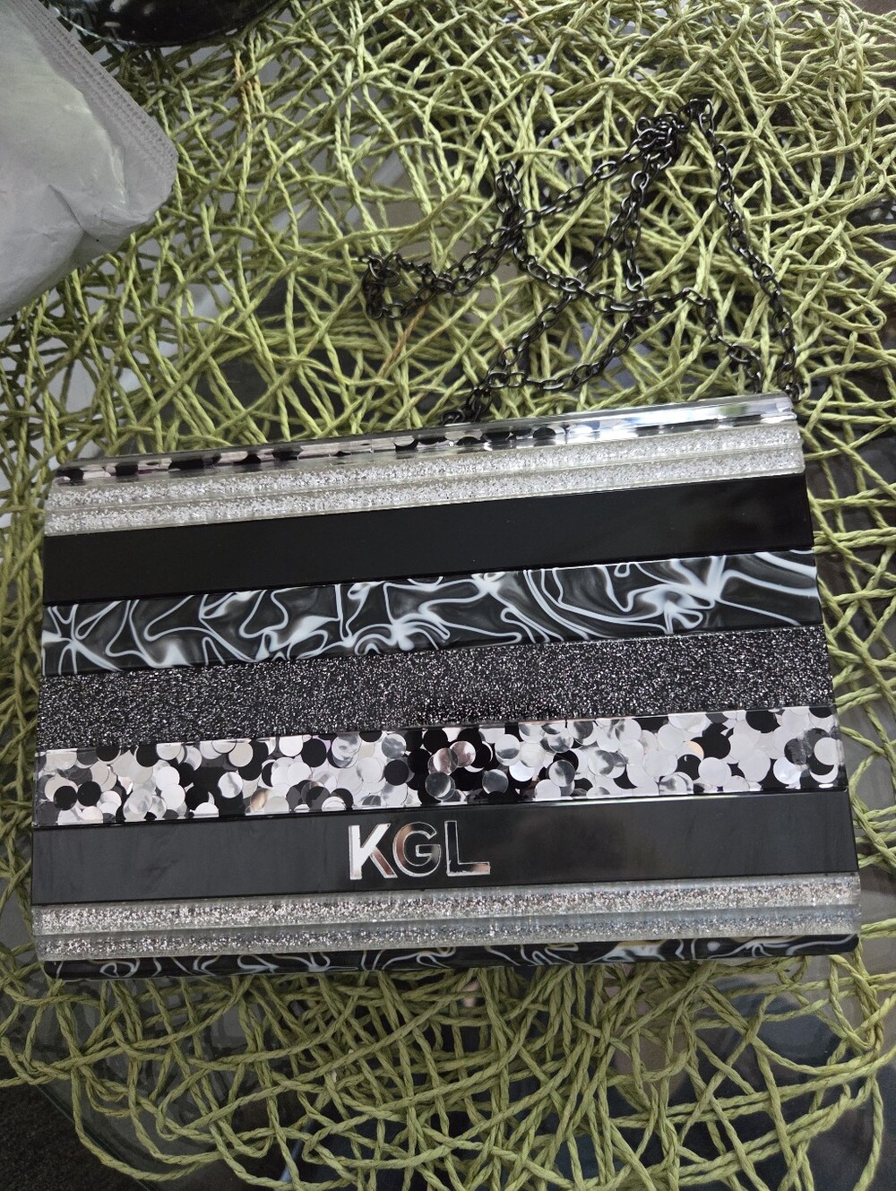 Kurt Geiger London Party Envelope Black & Silver Patterned Women's Clutch